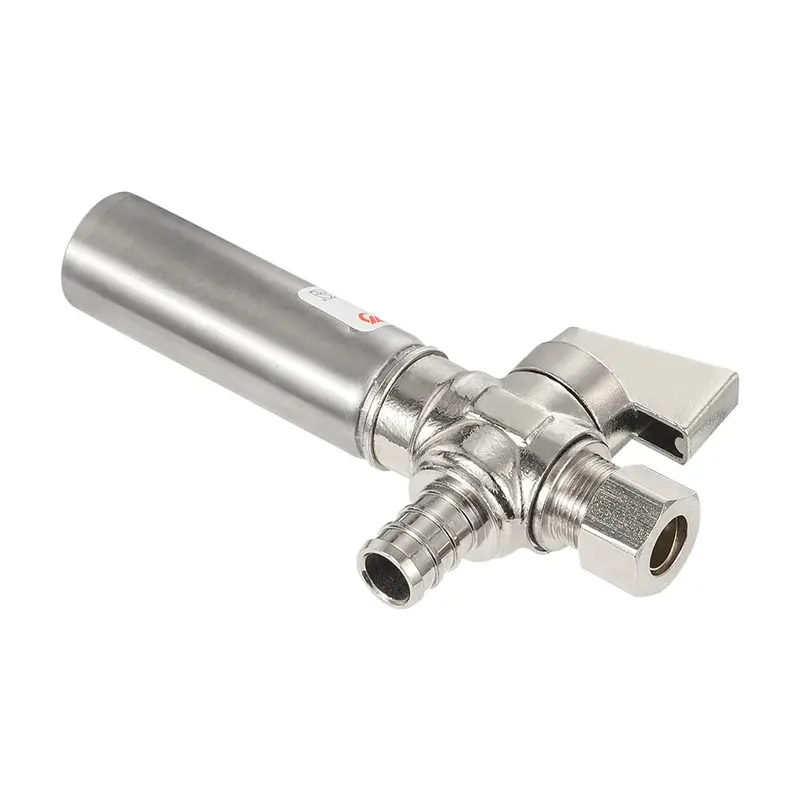 1/4-Turn Chrome-Plated Brass Stop Angle Valve With Stainless Steel Water Hammer Arrestor (1/2-Inch Barb Crimp X 3/8-Inch Od) 1