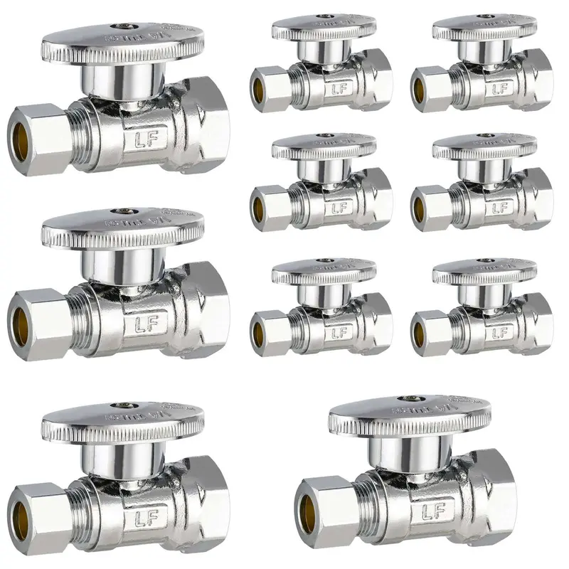 10-Pack 1/2" Fip × 3/8" Od Compression Straight Stop Valves – 1/4-Turn Lead-Free Shutoffs 1