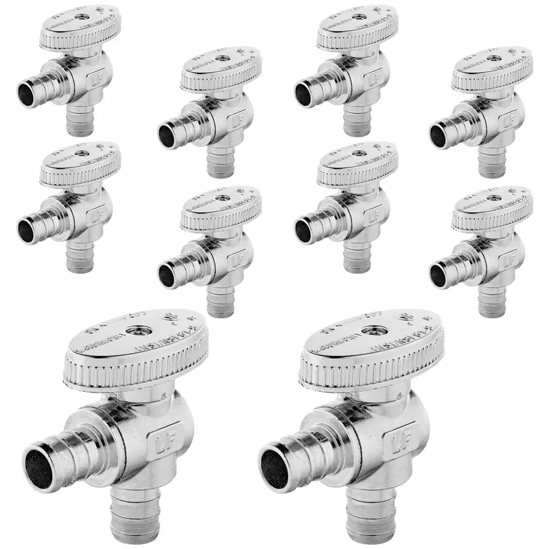 10-Pack 1/2-Inch Pex Crimp Angle Stop Valve – Quarter-Turn Design, Lead-Free 1