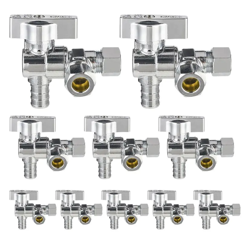 10-Pack 1/2-Inch Pex Crimp To 3/8-Inch Od Compression Angle Stop Valve 1