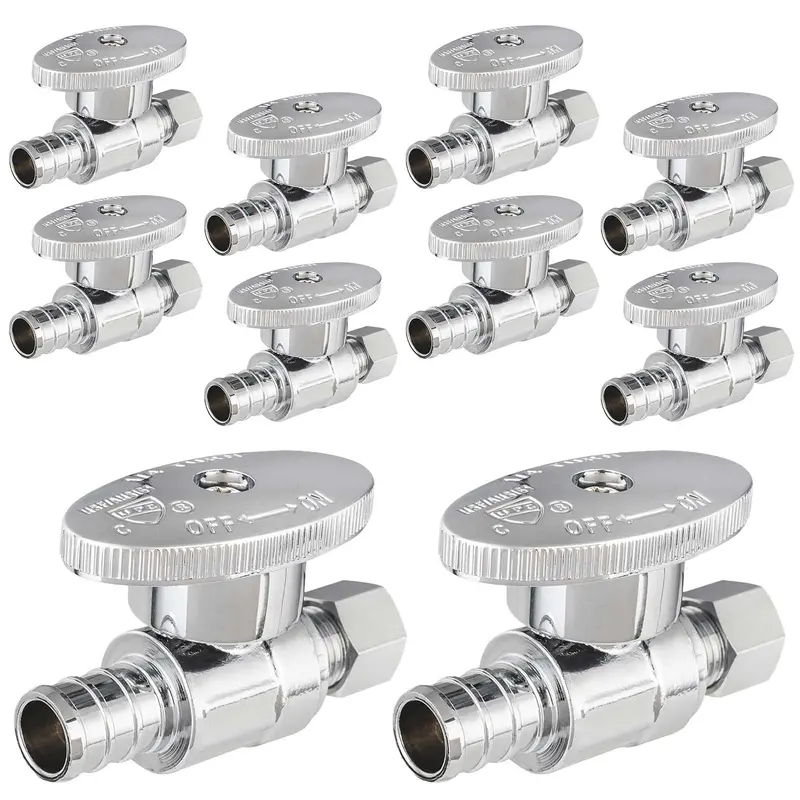 10-Pack 1/2 Inch Pex Crimp X 1/4 Inch Od Compression Straight Stop Valve (Quarter-Turn, Lead-Free) 1