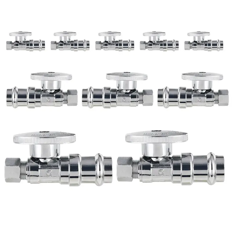 10-Pack 1/2-Inch Press X 3/8-Inch Od Compression Straight Stop Valve – 1/4-Turn, Lead-Free 1