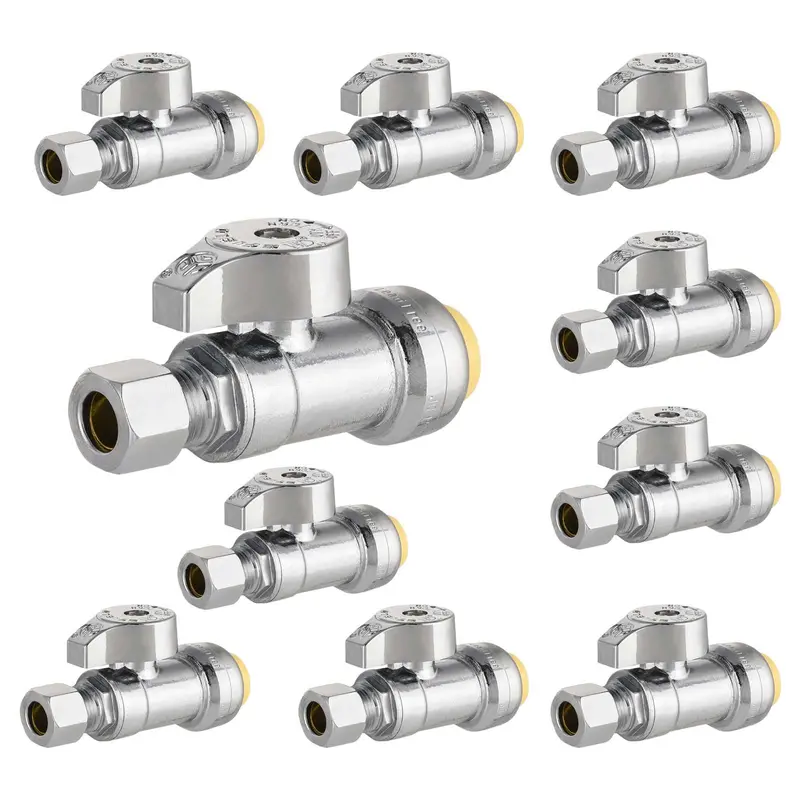 10-Pack 1/2-Inch Push-Connect-To-3/8-Inch Compression Straight Stop Valve – Updated Handle, 1/4-Turn, Lead-Free 1