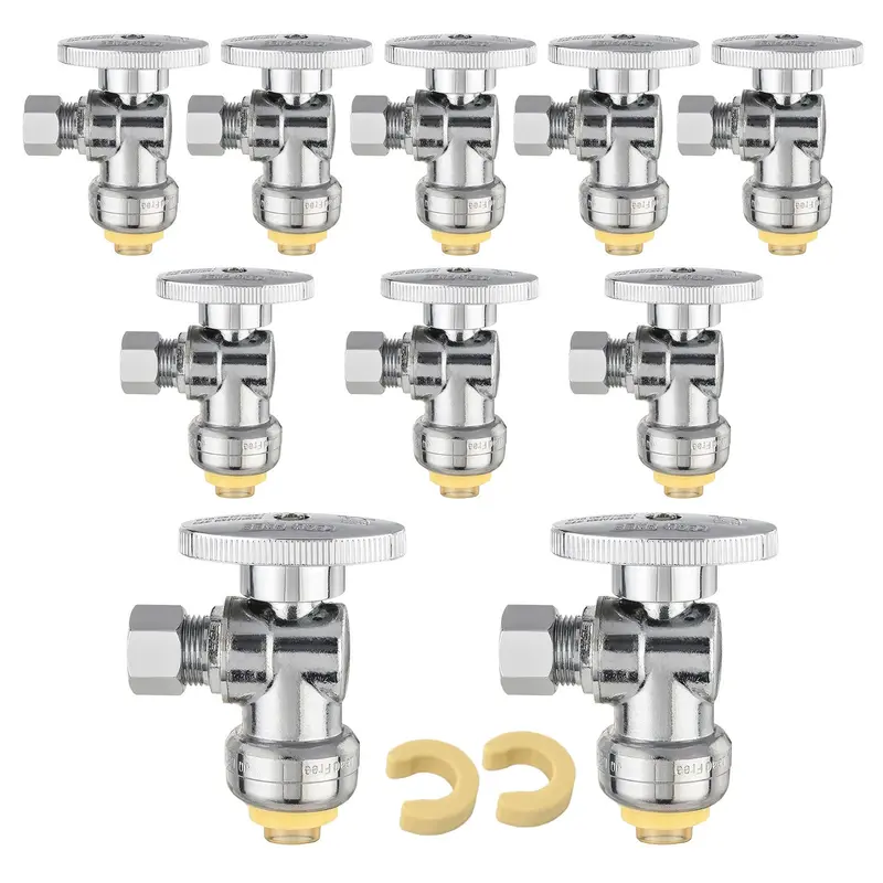 10-Pack 1/2-Inch Push-Connect X 3/8-Inch Od Compression Angle Stop Valve – 1/4-Turn, Lead-Free 1