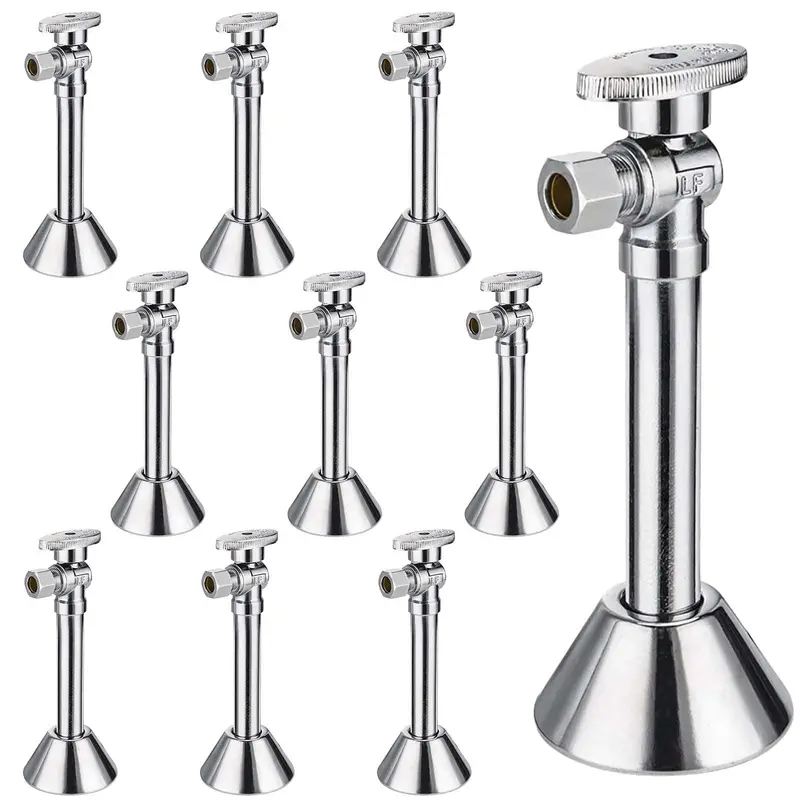 10-Pack 1/2-Inch Sweat-To-3/8-Inch Od Compression Angle Stop Valve With 5-Inch Extension – 1/4-Turn, Lead-Free 1