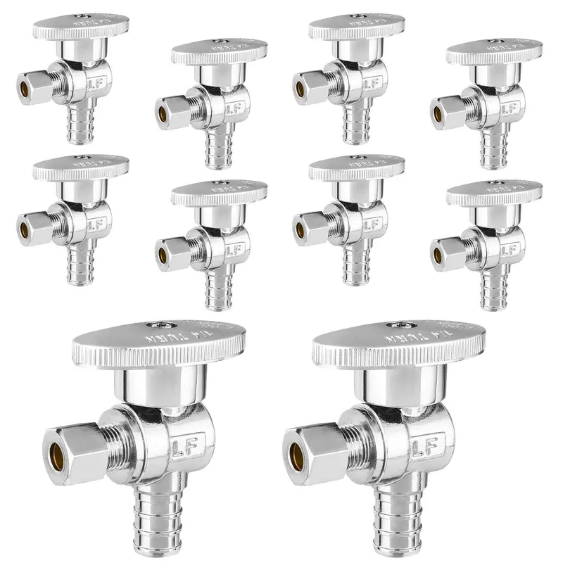 10-Pack 1/2" Pex Crimp Angle Stop Valve With 1/4" Od Compression Outlet (1/4-Turn, Lead-Free) 1