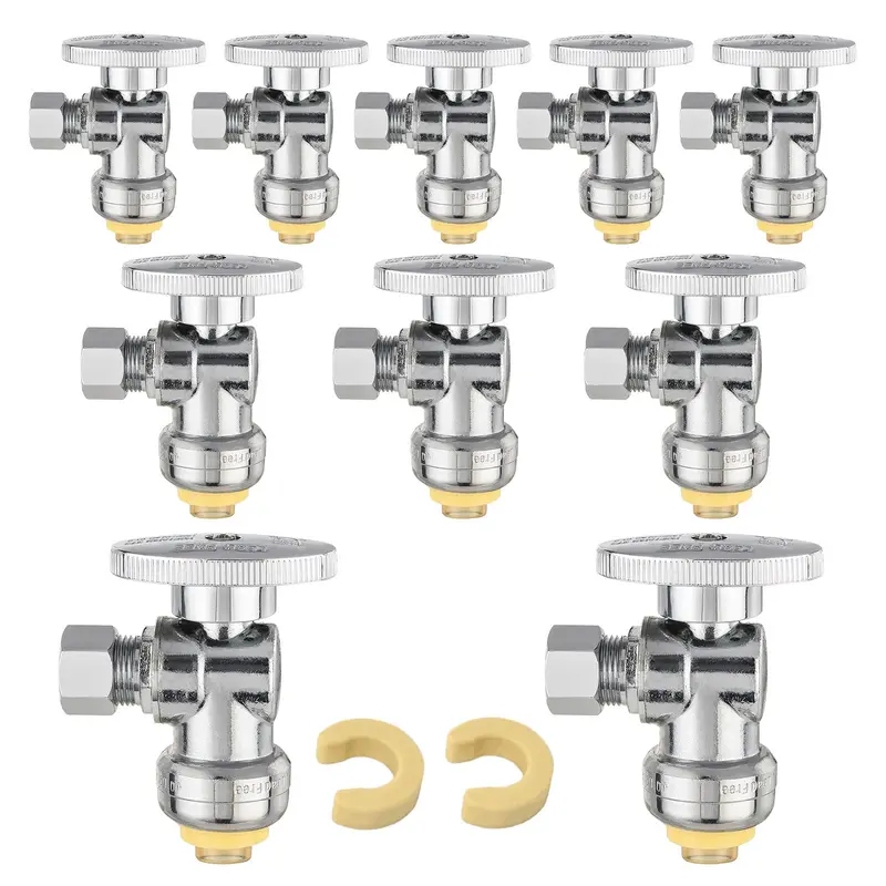 10-Pack 1/2" Push-Connect × 1/4" Od Compression Angle Stop Valve With Abs Handle – Lead-Free 1