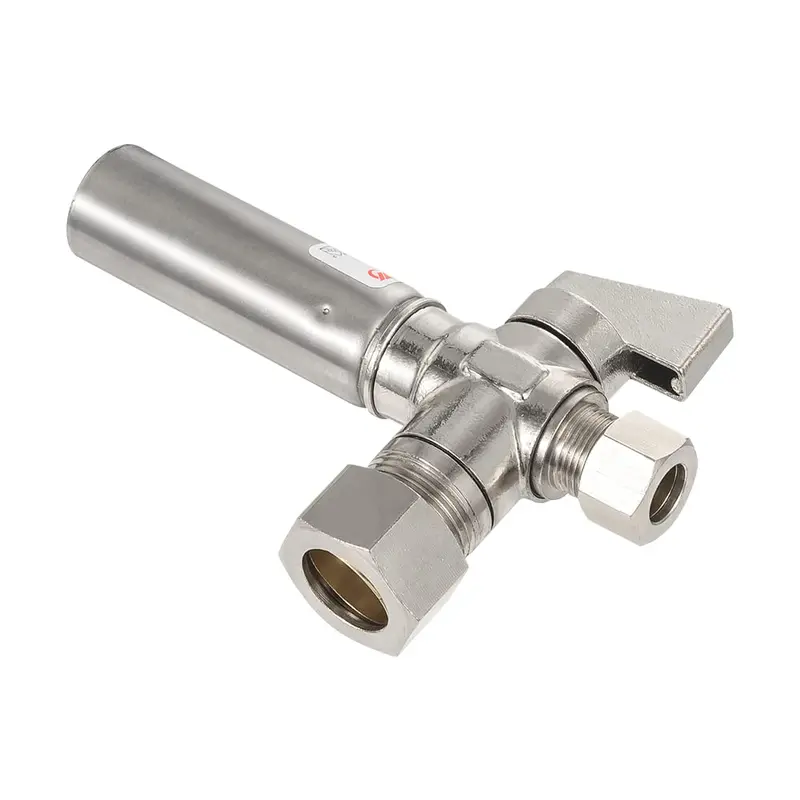 10-Pack Chrome-Plated Brass 1/4-Turn Angle Stop Valve With Integrated Stainless Steel Water Hammer Arrestor (1/2" Nominal / 5/8" Od × 3/8" Od) 1