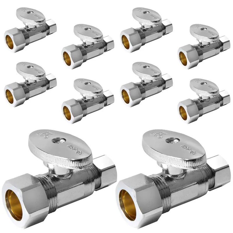 10-Pack Lead-Free 1/2" Compression Straight Stop Valve (1/4-Turn, 5/8" Od) 1