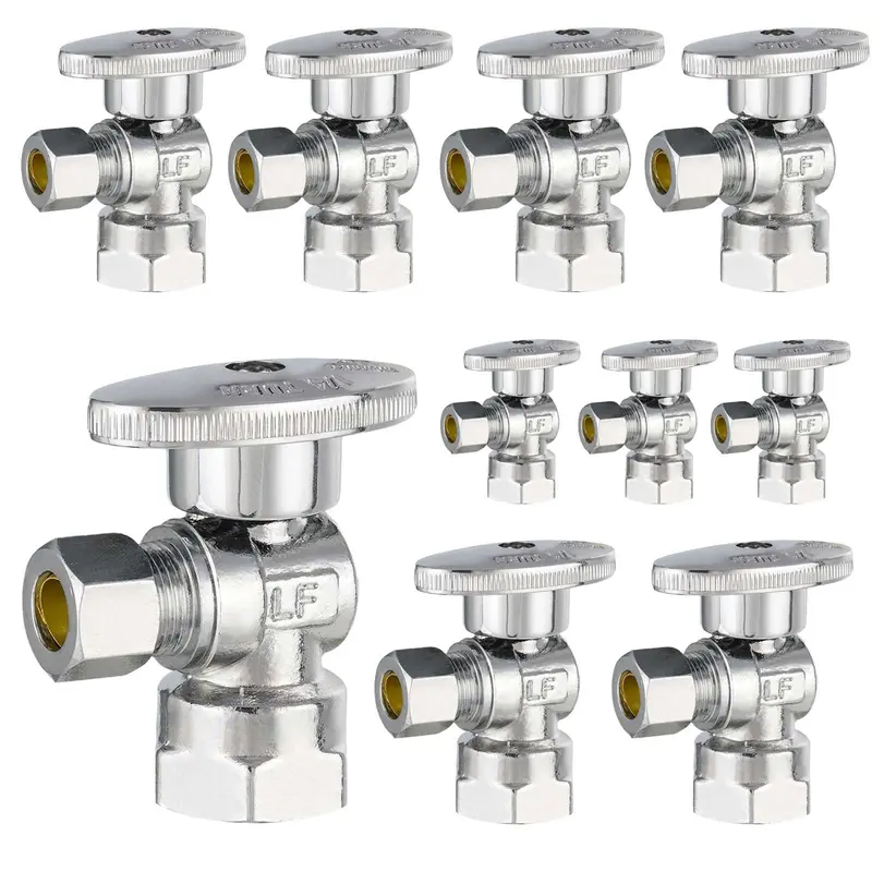10-Pack Lead-Free 1/2" Fip To 3/8" Od Compression Angle Stop Valve (1/4-Turn) 1