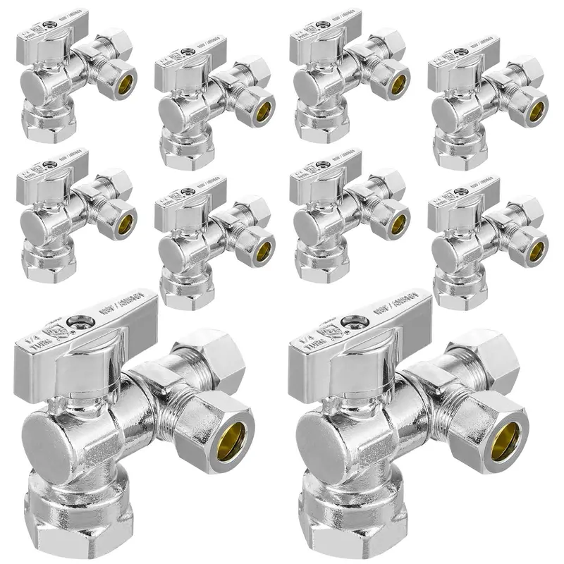 10-Pack Lead-Free 1/2" Fip X Dual 3/8" Od Compression Split Angle Shut-Off Valve (1/4-Turn) 1