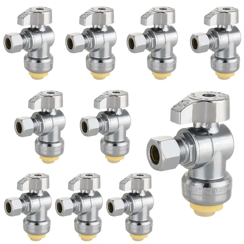 10-Pack Lead-Free 1/2-Inch Push-Connect To 3/8-Inch Compression Angle Stop Valve With Upgraded Handle 1