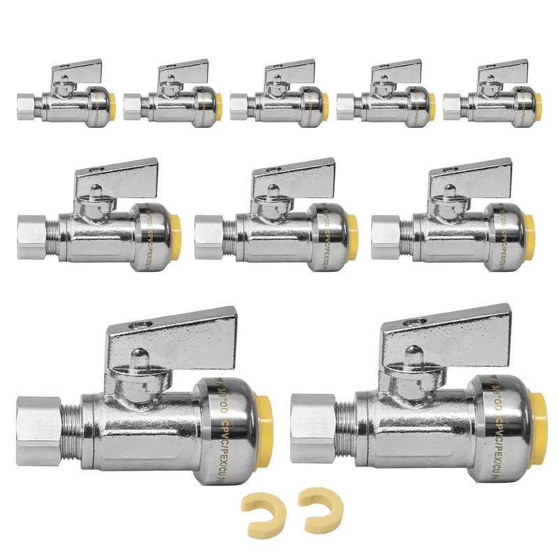 10-Pack Lead-Free 1/2-Inch Push-Connect × 3/8-Inch Od Compression Straight Stop Valve (1/4-Turn) 1