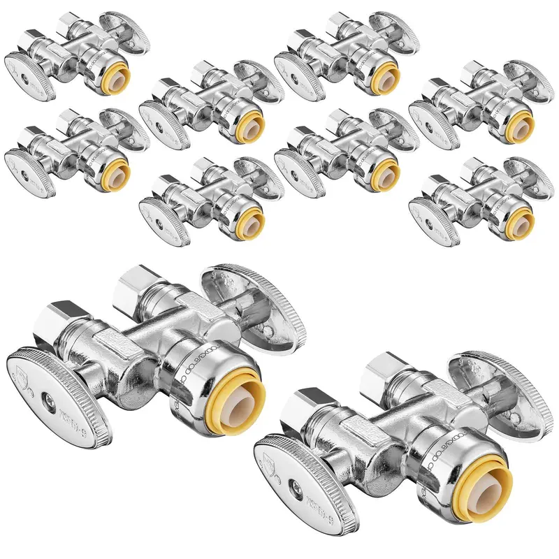 10-Pack Lead-Free 1/2" Push-Connect X Dual 3/8" Od Compression Straight Stop Valve (1/4-Turn) 1