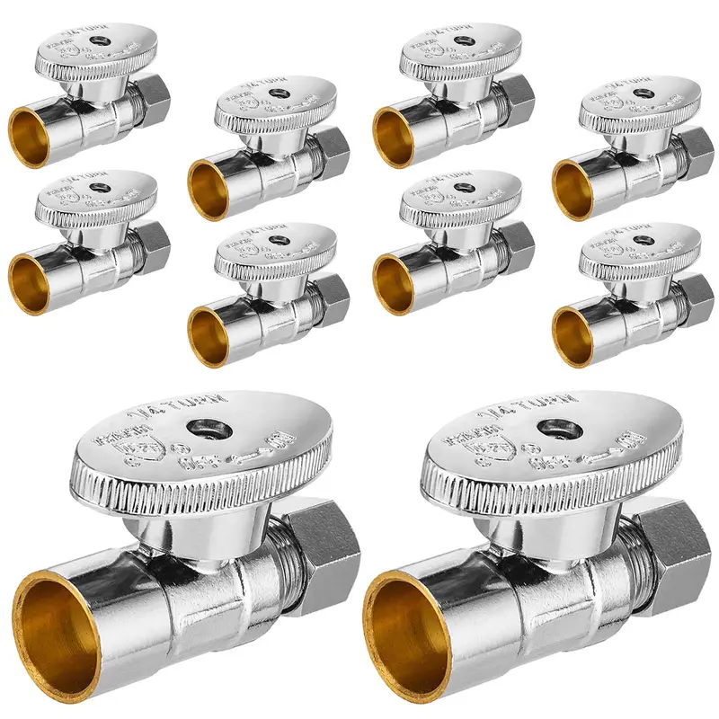10-Pack Lead-Free 1/2" Sweat To 3/8" Od Compression Straight Stop Valve (1/4-Turn) 1