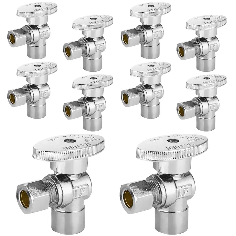 10-Pack Lead-Free 1/2" Sweat × 3/8" Od Compression Angle Stop Valve – 1/4-Turn Design 1
