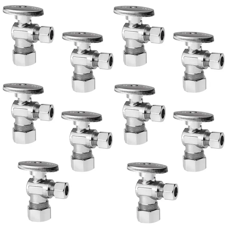 10-Pack Lead-Free 1/4-Turn 1/2" Nominal (5/8" Od) × 3/8" Od Compression Angle Stop Valve 1