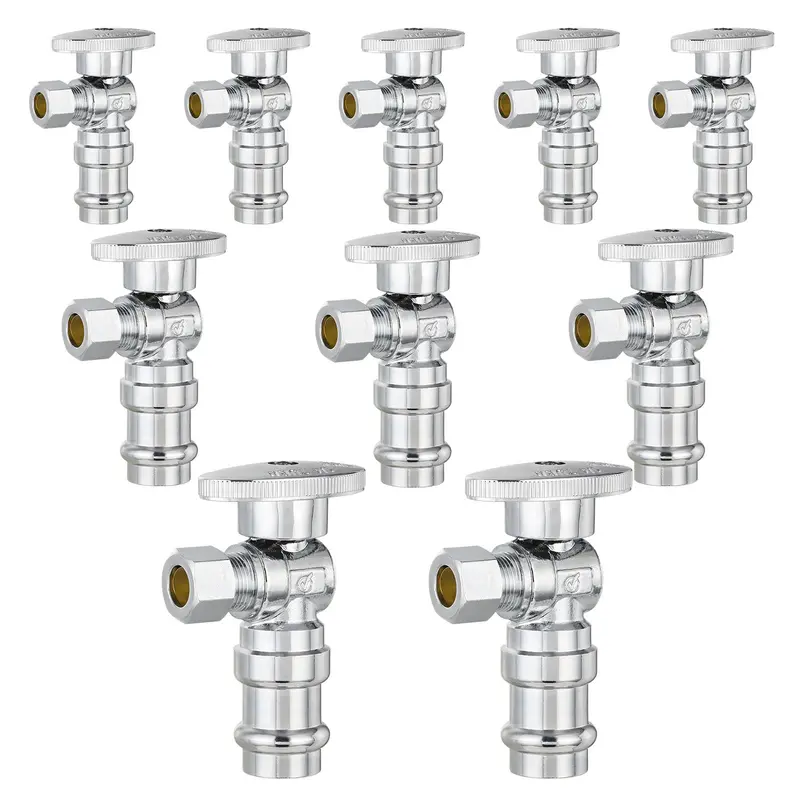 10-Pack Lead-Free Angle Stop Valve: 1/2-Inch Press X 3/8-Inch Od Compression, 1/4-Turn 1