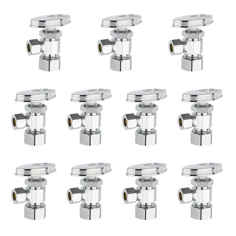 10-Pack Lead-Free Compression Angle Stop Valves: 1/2" Nominal (5/8" Od) X 3/8" Od, Multi-Turn Design 1