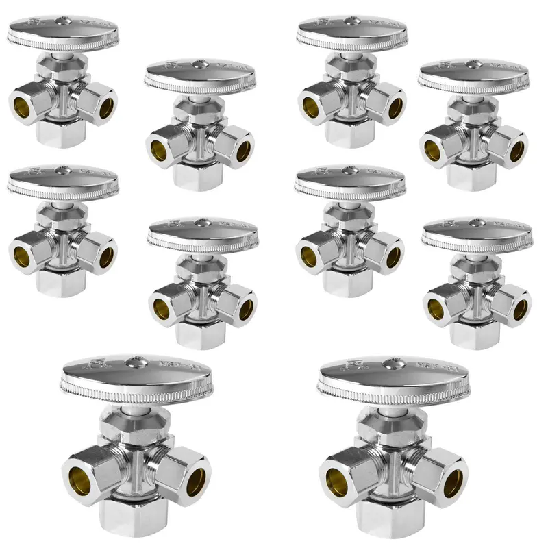 10-Pack Lead-Free Dual-Angle Compression Stop Valve: 5/8" Od × 3/8" Od × 3/8" Od, Multi-Turn 1