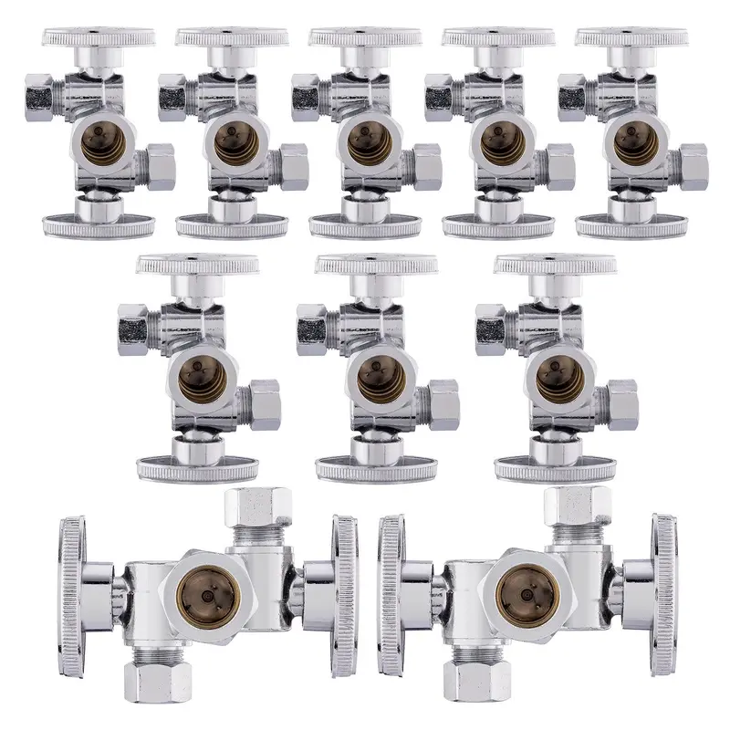 10-Pack Lead-Free Dual-Outlet 1/4-Turn Stop Valve (5/8" & 3/8" Od Compression) 1