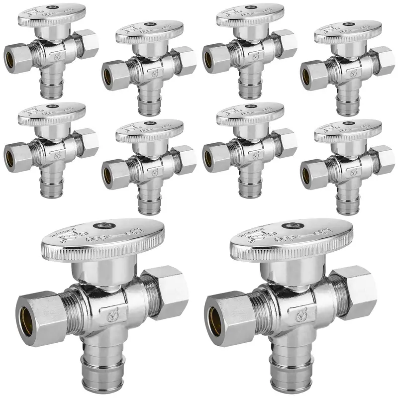 10-Pack Lead-Free Dual-Outlet Angle Stop Valve: 1/2-Inch Pex Expansion × Two 3/8-Inch Od Compression Ports 1