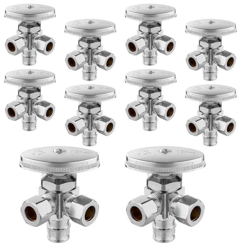 10-Pack Lead-Free Pex-A Expansion Stop Valve – 1/2" Inlet × 3/8" Od Dual-Angle Compression, Multi-Turn 1