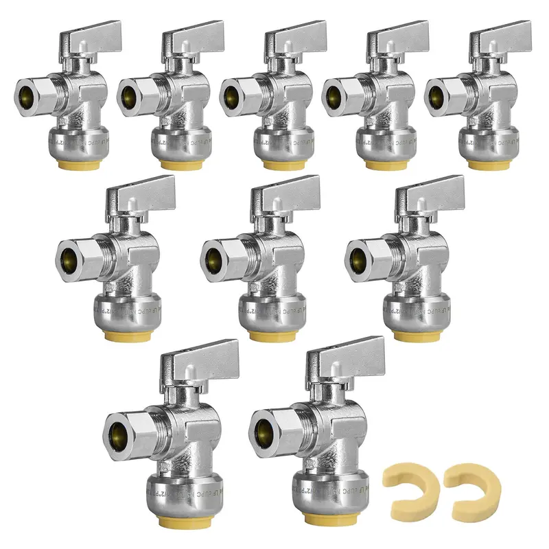 10-Pack Unigold Push-Fit Angle Stop Valve – 1/2" Push Connect × 3/8" Od Compression, 1/4-Turn, Lead-Free 1