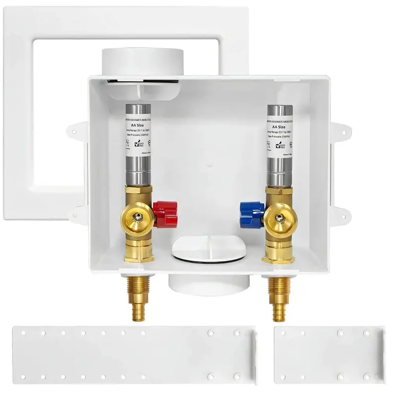 10-Pack Washing Machine Outlet Box – 1/2" Pex Crimp Inlet (F1807) With Stainless Steel Hammer Arrestor 1