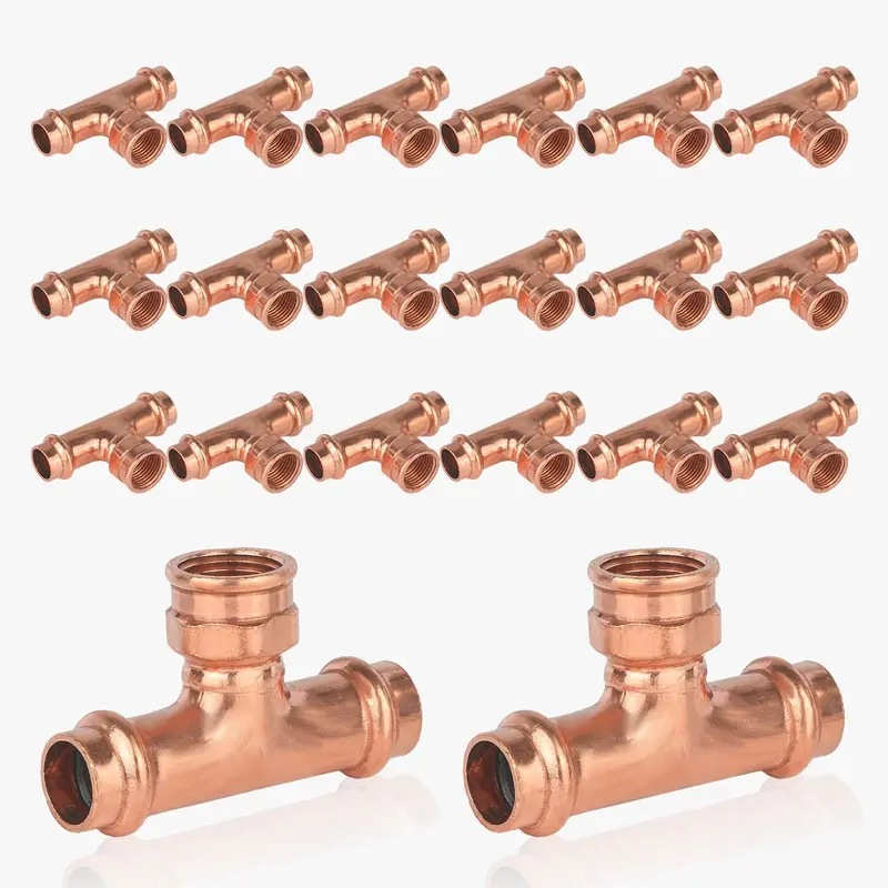 30-Pack Lead-Free 1-Inch × 1-Inch × 1/2-Inch Press-Press-Female Copper Tee 1