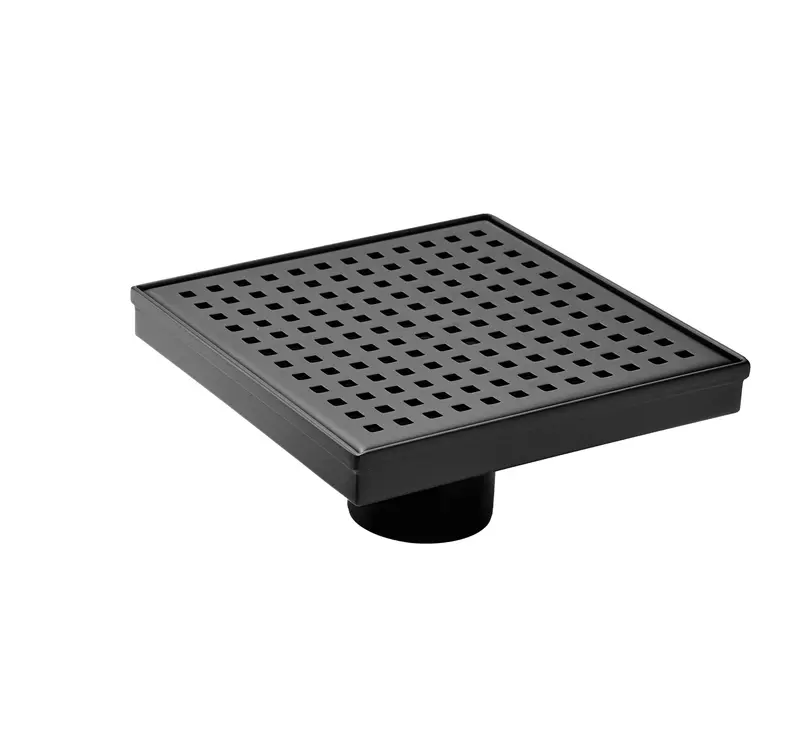 6" Square Linear Shower Drain In Matte Black 304 Stainless Steel, Featuring Leveling Feet & Hair Strainer 1
