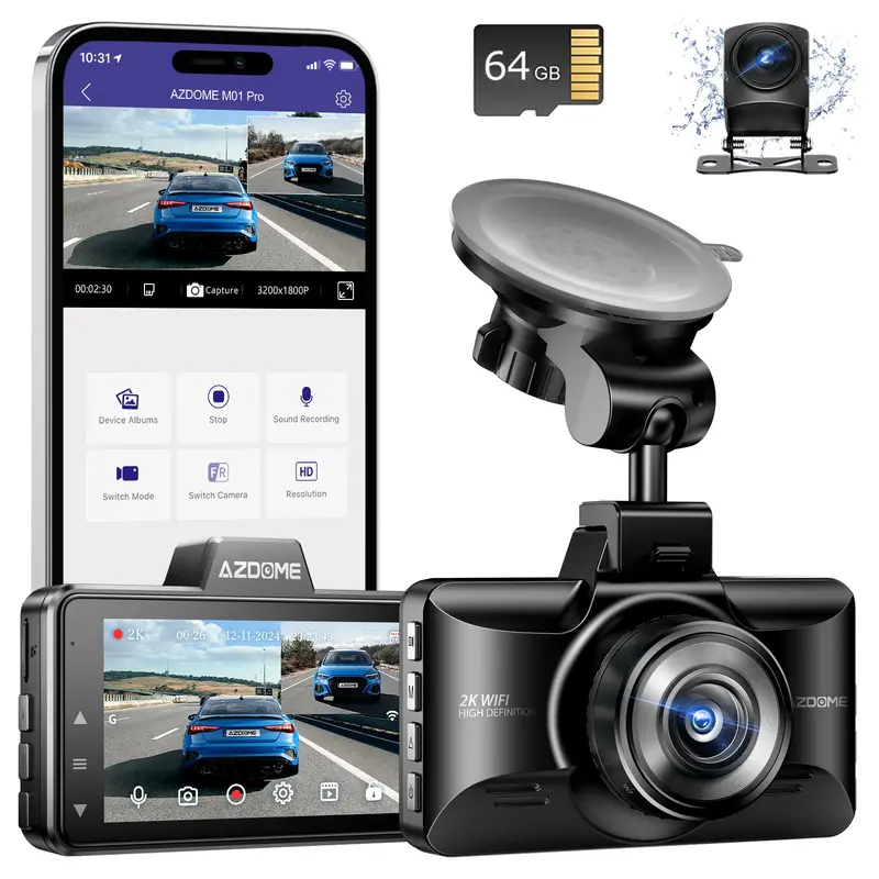 Azdome M01 Pro Dual Dash Cam – 3K Resolution, Front/Rear Capture, 3" Ips Display & Adas 1