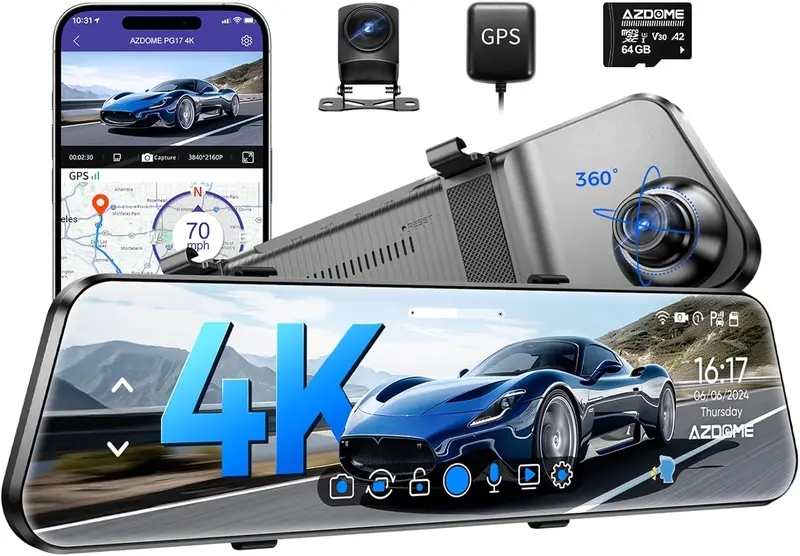 Azdome Pg17 Max Dual Mirror Dash Cam – Ultra 4K+4K, Starvis 2 Low-Light Imaging & Adas 1