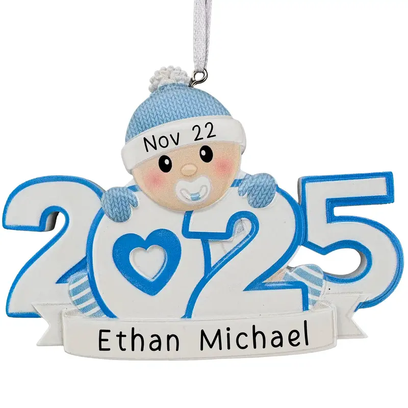 Baby'S First Christmas 2025 Ornament – Blue-Themed Personalized Keepsake 1