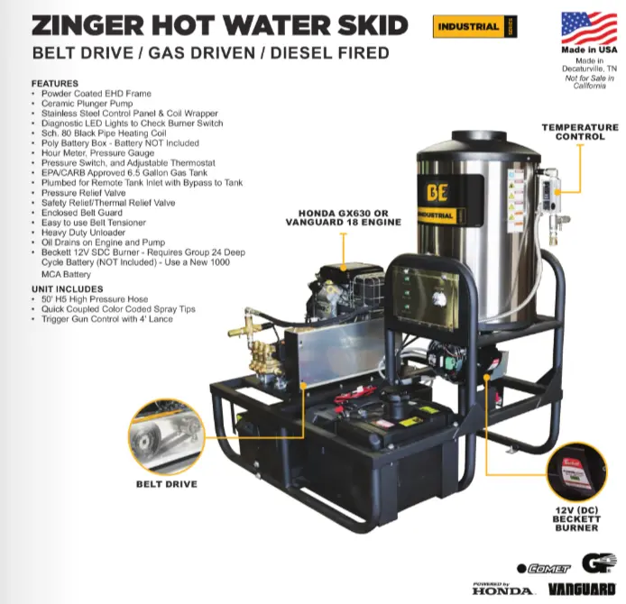 Be Super Skid Hot Water Pressure Washer – 5.2 Gpm @ 3500 Psi, Vanguard Z5535 Engine (Model Z5535Cpbdv) 1