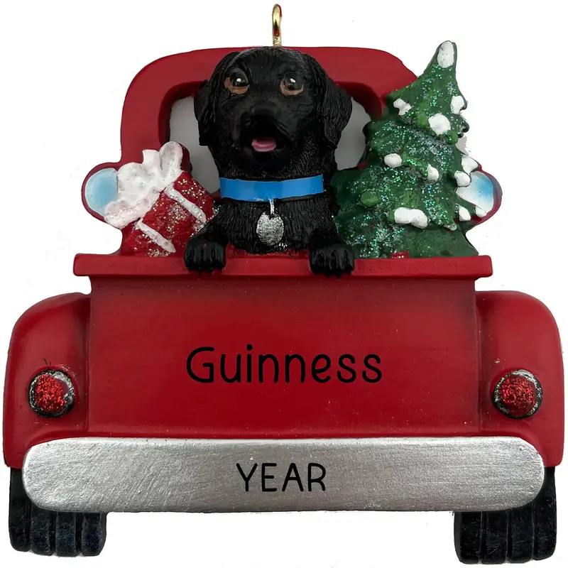 Black Labrador Ornament – Vintage Pickup Truck Scene 1