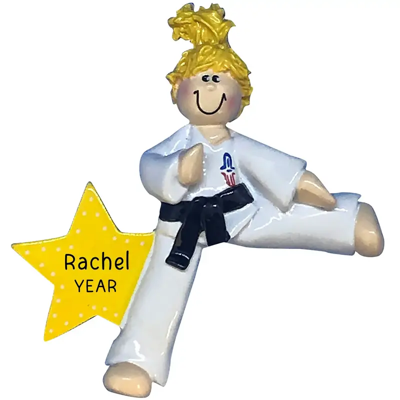Blonde Karate Girl Custom Christmas Ornament 1
