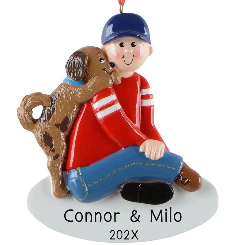 Boy And Puppy Personalized Ornament 1