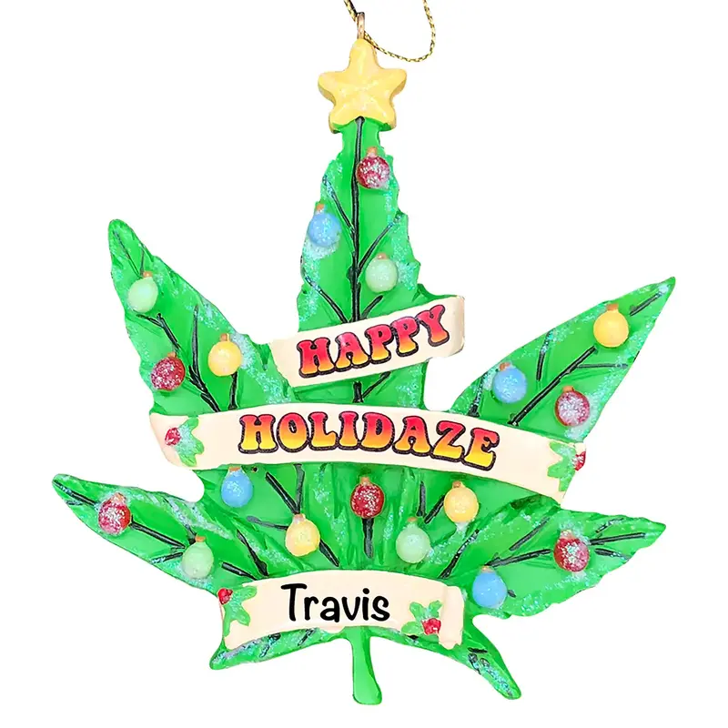 Cannabis Leaf Personalized Holiday Ornament 1