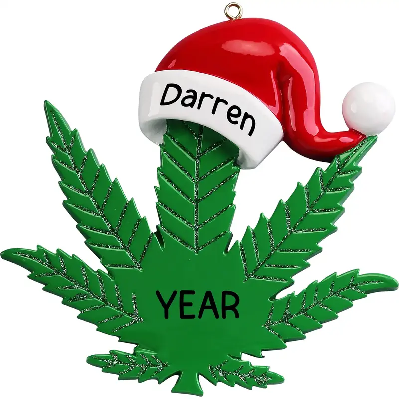Cannabis Leaf Santa Hat Festive Ornament 1