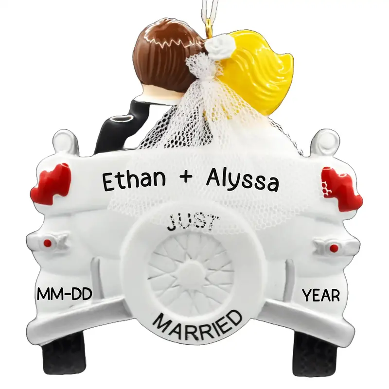 Custom Just Married Car Ornament – Blonde Hair Design 1