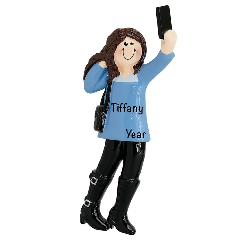 Custom Selfie Girl Holiday Ornament 1
