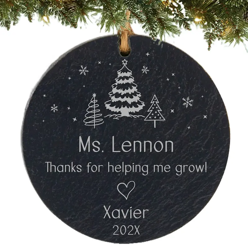 Custom Teacher Ornament On Slate – 'Thanks For Helping Me Grow' 1
