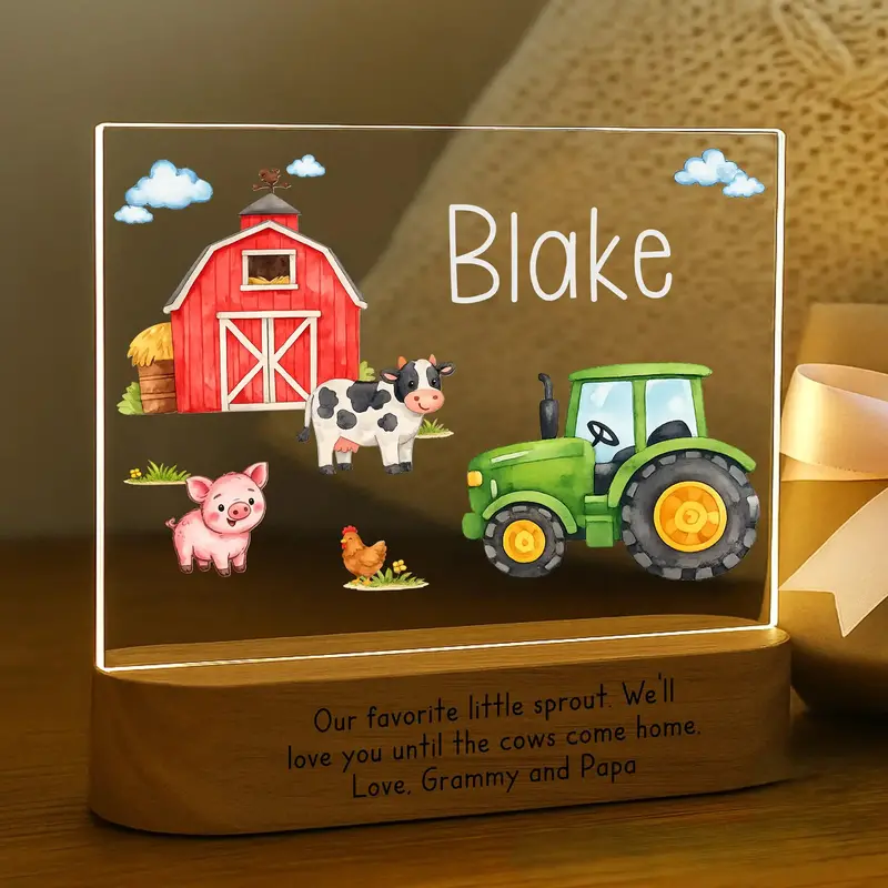 Farm Life Led Night Light – Custom Name & Rustic Design 1