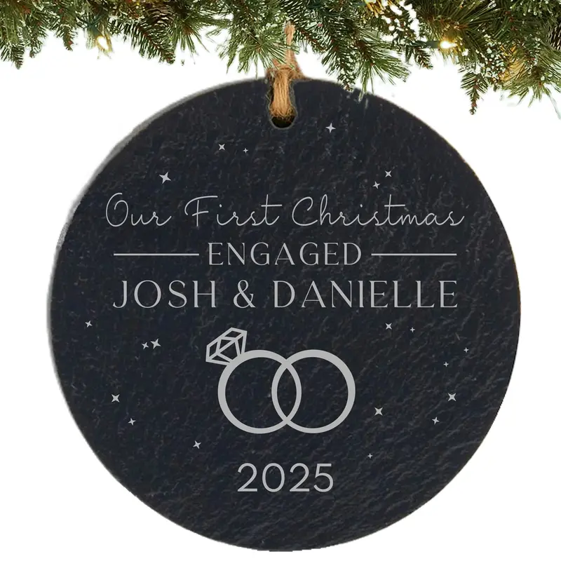 First Christmas Engagement Ornament – Custom Ring & Romance Theme 1