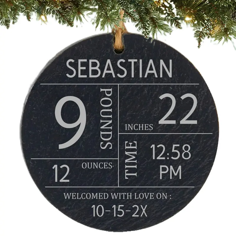 First Christmas Keepsake Ornament – Engraved Birth Statistics 1