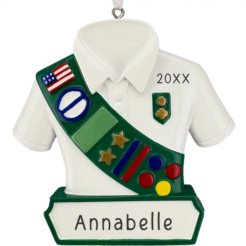 Girl Scout Ornament – White Uniform Design, Personalized 1