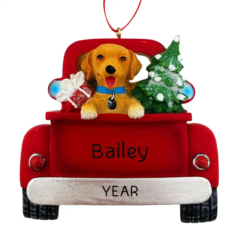 Golden Retriever In Retro Truck Holiday Ornament 1