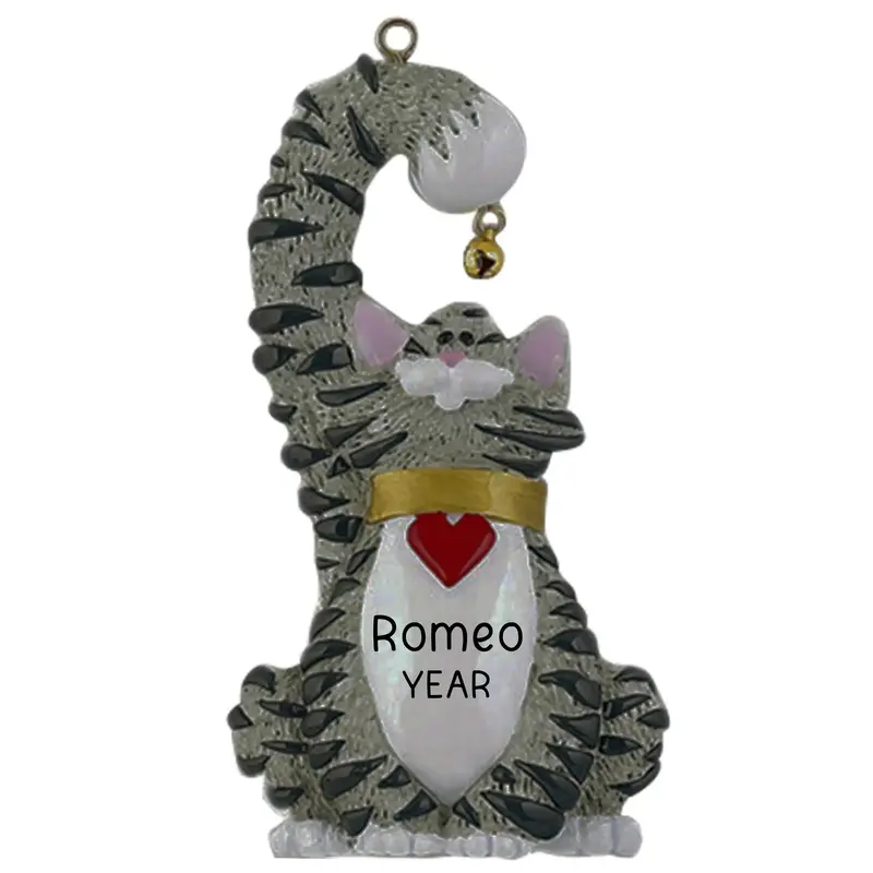 Gray Tabby Cat Ornament – Festive Bell Accessory 1