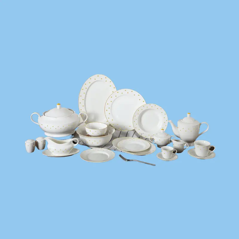 Heena'S Haven Golden Dots 134-Piece Dinner Set 1